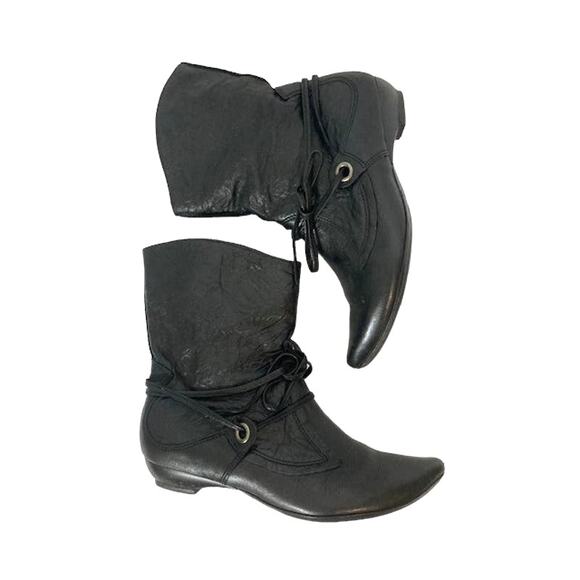 Vintage 80's Black Leather Boots - BOCAGE - Size 6 - Picture 2 of 11